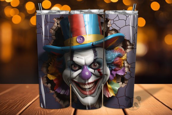 Strategic Branding with the 3D Clown Cracked Hole Tumbler Wrap 15 Design